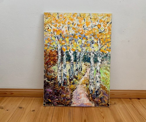 Birches autumn impasto - in, oil